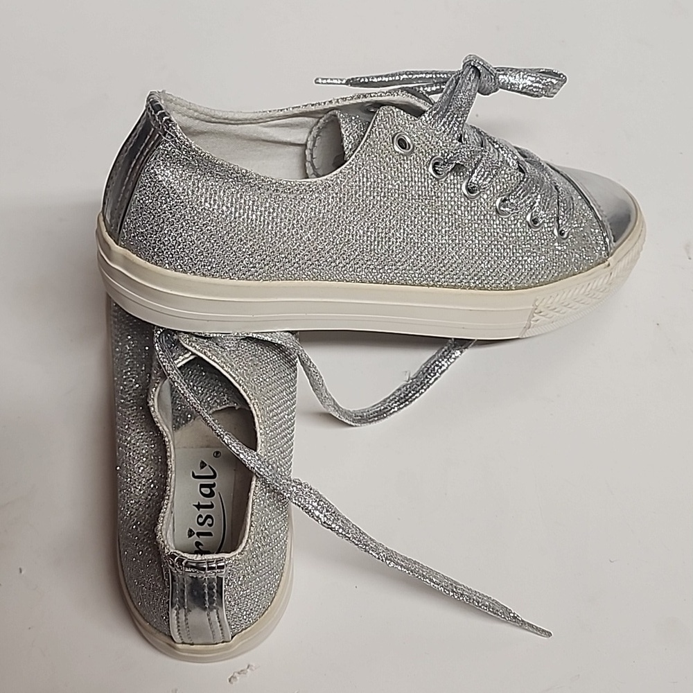 Kristal silver sparkling glitter shoes. 10.5" long. Sz 7.5/8. Wedding, trendy - Picture 8 of 9